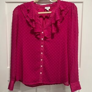 JCrew Pink Ruffled Blouse, Small
